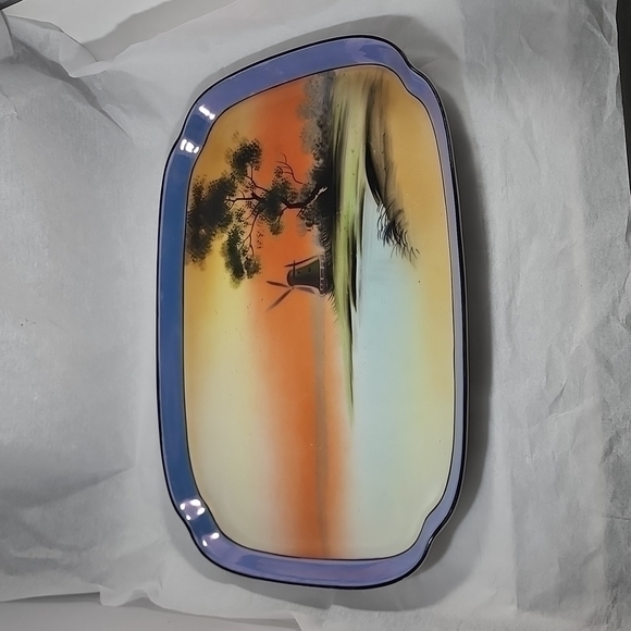 NORITAKE Vintage & serving tray, lake side theme w/ sunset windmill gorgious!!!! - Picture 1 of 8